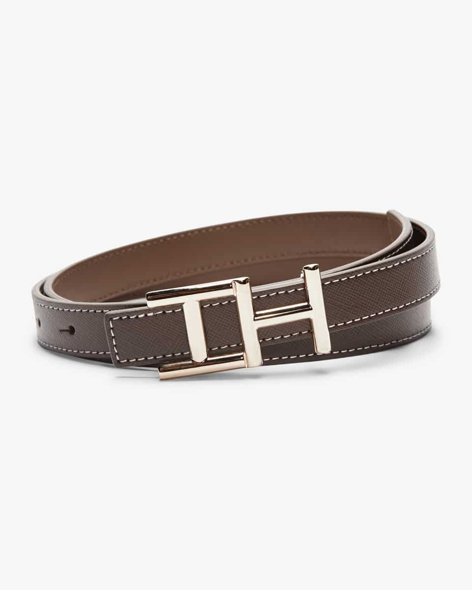 Hemisphere Leather Belt in Saffiano Cacao