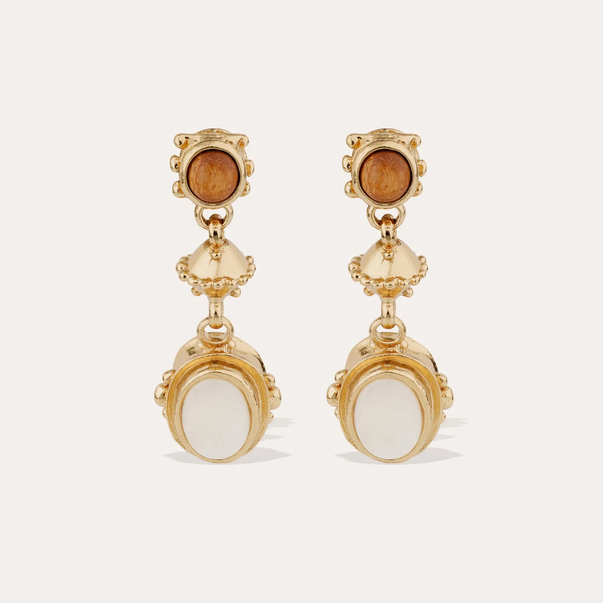 Gas Bijoux Amarante White Mother of Pearl and Wood Earrings