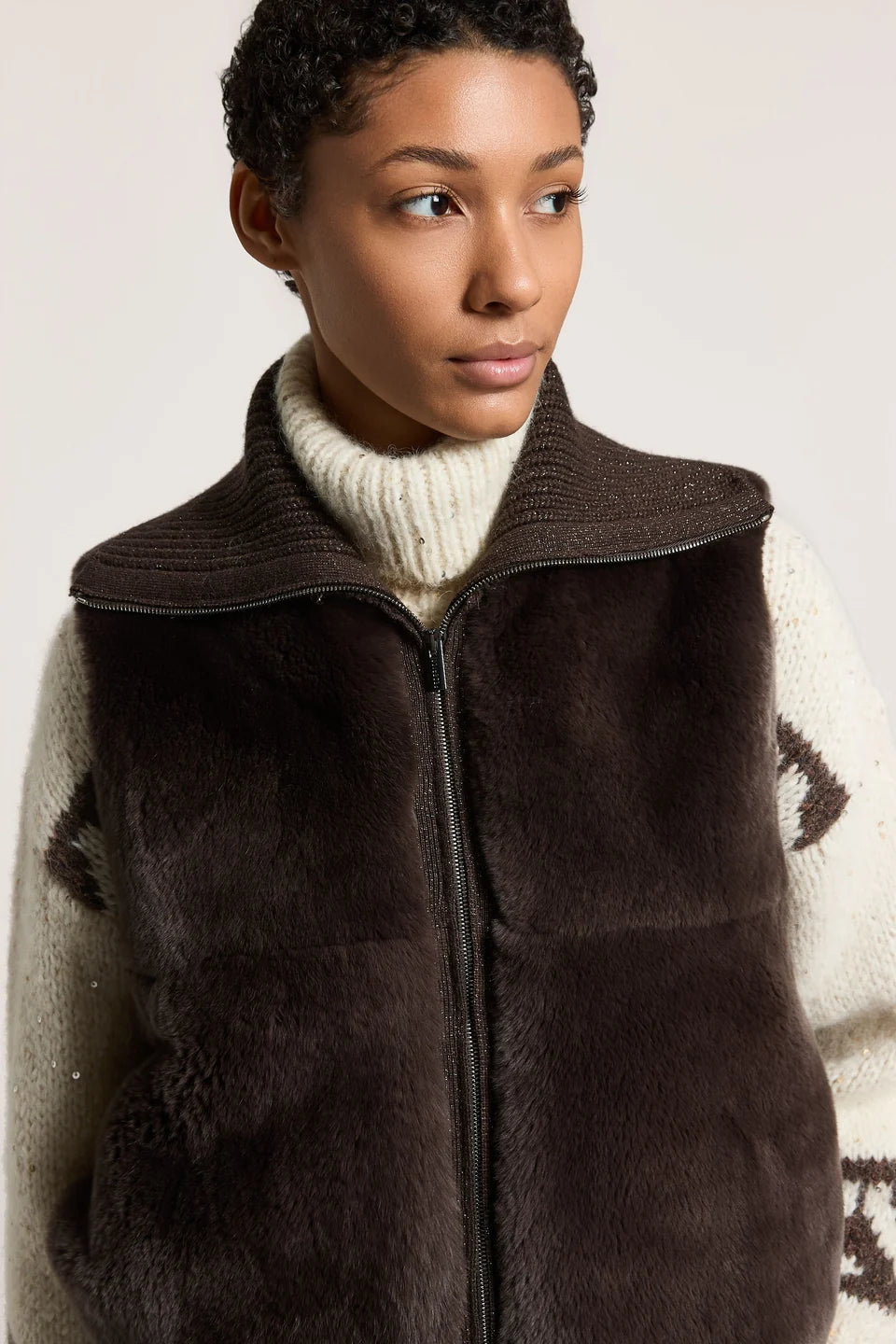 Peserico Rex Lapin Fur and Wool Silk Cashmere Vest